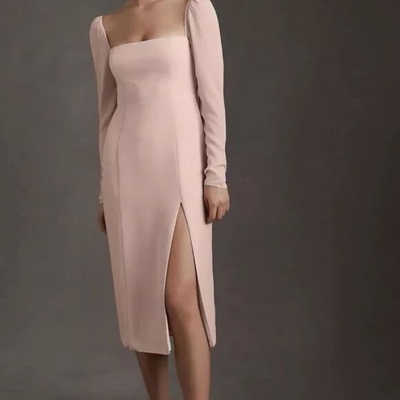 BHLDN Dresses & Skirts - BHLDN Kayleigh Georgette Blush Pink Square Neck Slit Dress Size 4
